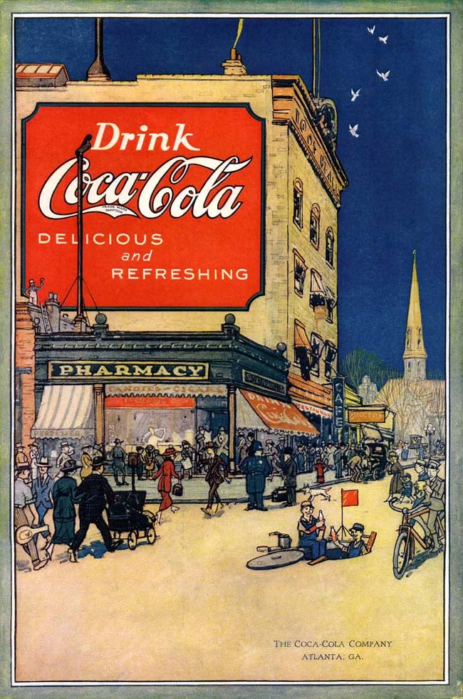 Реклама Coca-Cola, 1920 год: к этому времени логотип бренда встречался буквально на каждом шагу.